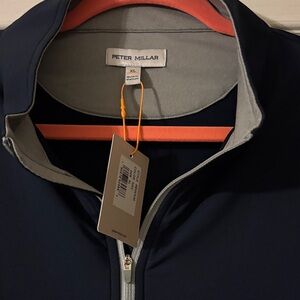 Peter Millar Navy blue 1/4 zip with gray contrast zipper front